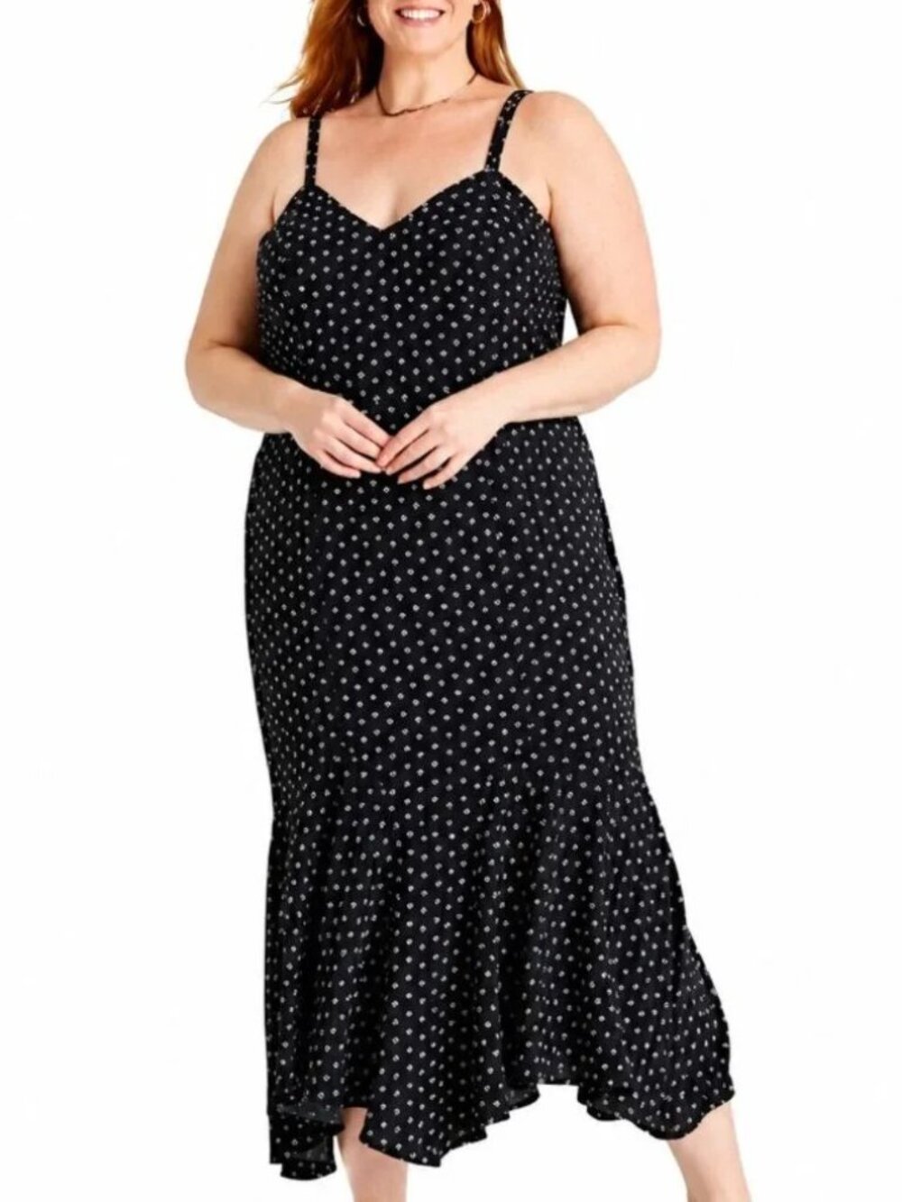 Ava & Viv Dress Black Daisy Polka Dot Mermaid Spaghetti Strap V-Neck NWOT XXL